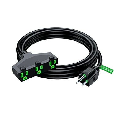 Maximm 12/3 Outdoor Extension Cord 10 Feet, 12AWG, Black ETL Listed, 3 Prong Plug 3-Outlet SJTW Heavy Duty Indoor/Outdoor, Weather Resistant - Power Cord for Garden, Lawn, Appliances, 10ft