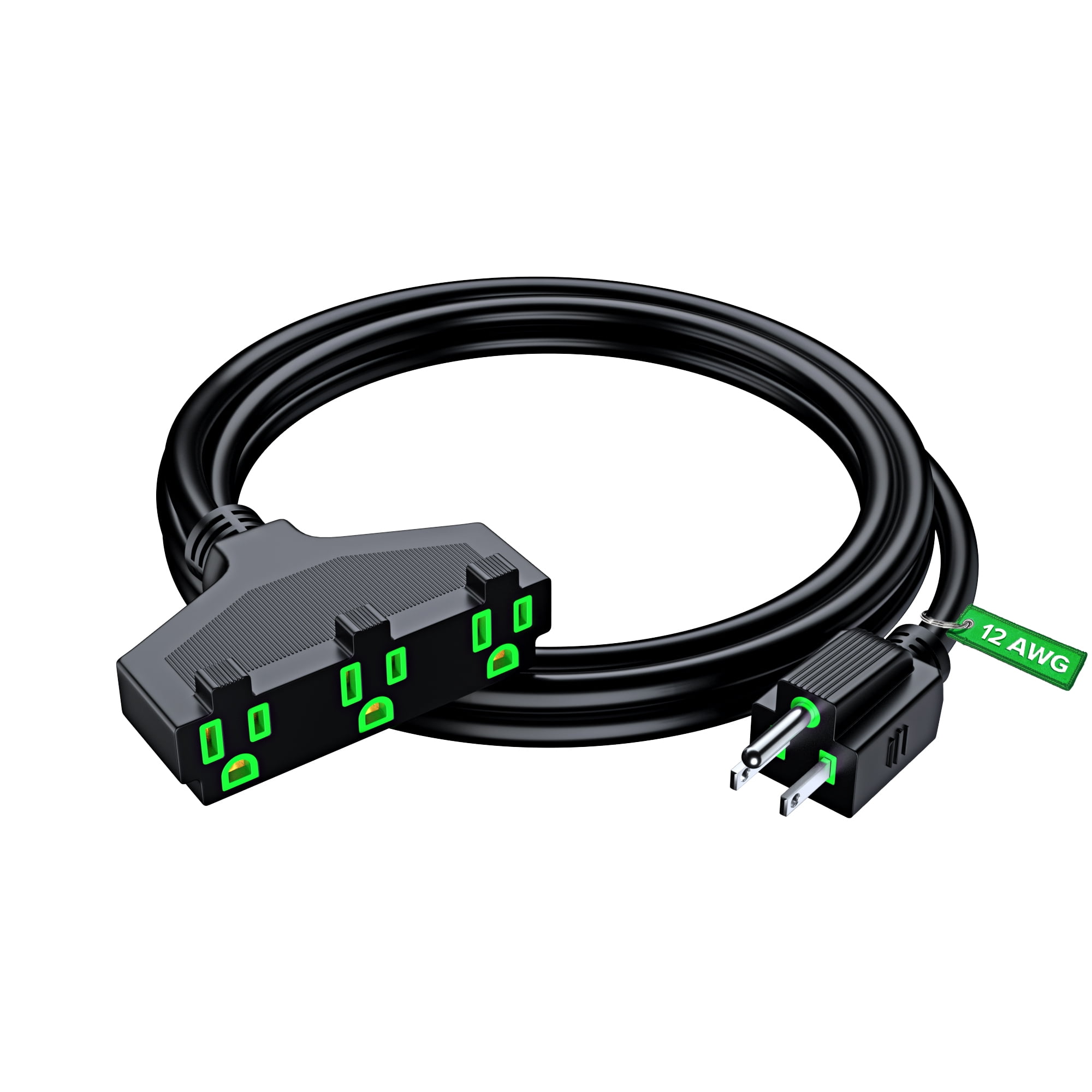 Maximm 12/3 Outdoor Extension Cord 6 Feet, 12AWG, Black ETL Listed, 3 Prong Plug 3-Outlet SJTW Heavy Duty Indoor/Outdoor, Weather Resistant - Power Cord for Garden, Lawn, Appliances, 6ft