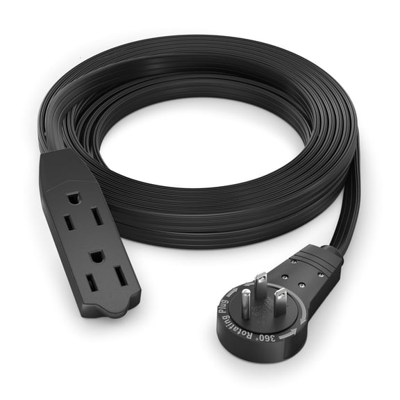 Maximm 12 ft. 16/3 Flat Extension Cord 360 Rotating Plug 3-Outlet 13A, 1625W, UL Certified, Black