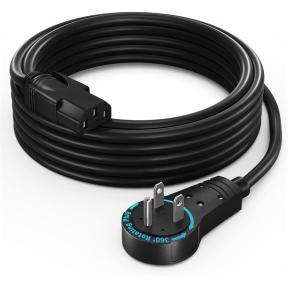 Maximm 12 ft. 16/3 Power Cord 360 Rotating Plug NEMA 5-15P to IEC13, 10A - UL Certified, Black