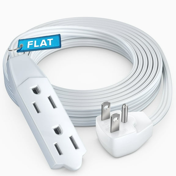Maximm 12ft Flat Plug Extension Cord UL Certified 16 Gauge, 125V, 13 Amps, 1625 Watts Grounded 3-Prong Cord - White