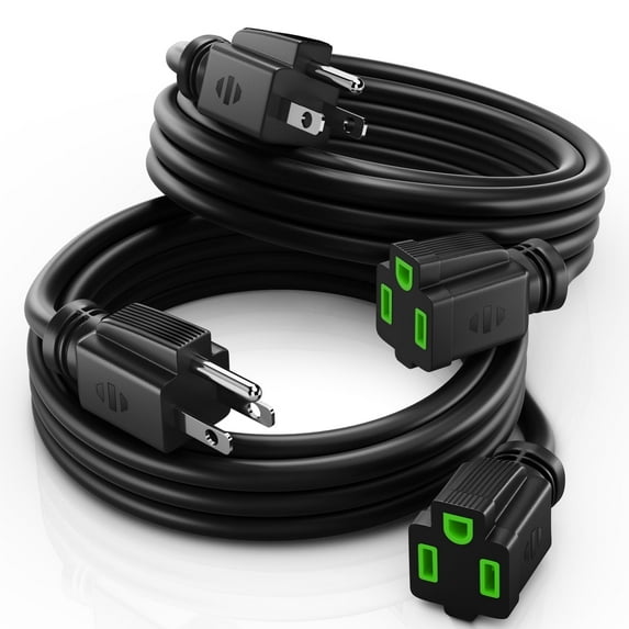 Maximm 14/3 Outdoor Extension Cord 6 Feet, 14AWG 2 Pack, Black, 1-Outlet SJTW Heavy Duty Indoor/Outdoor ETL Listed, 3 Prong Plug, All-Weather - Power Cord for Garden, Lawn, Appliances, 6ft