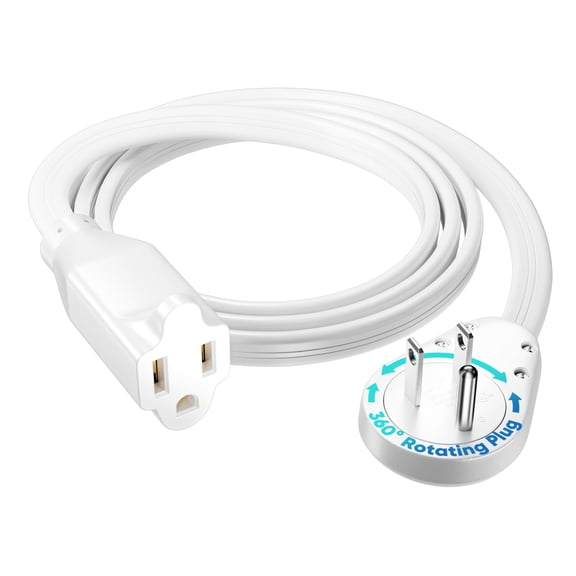 Maximm 14AWG 360° Rotating Flat Plug Extension Cord, Heavy Duty 3-Prong Grounded Low Profile Power Strip, Slim Flat Ribbon Wire for Behind Furniture, Bed & Sofa, UL Listed, 4ft, White