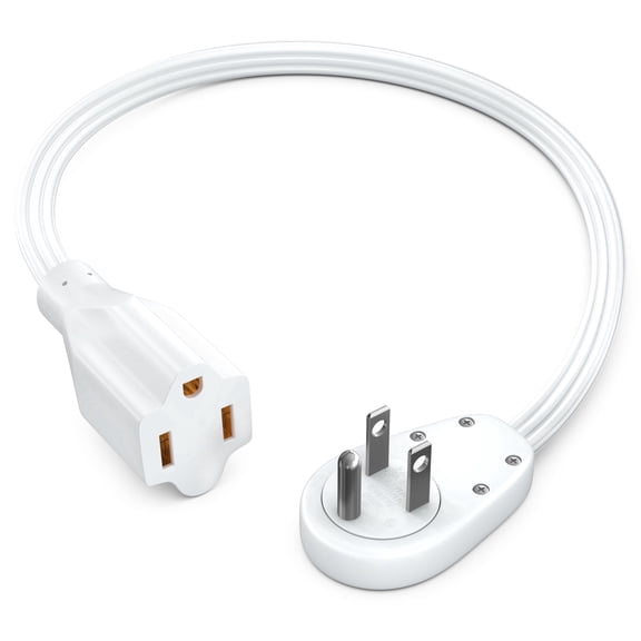 Maximm 14AWG 360° Rotating Flat Plug Extension Cord, Heavy Duty 3-Prong Grounded Low Profile Power Strip, Slim Flat Ribbon Wire for Behind Furniture, Bed & Sofa, UL Listed, 1ft, White