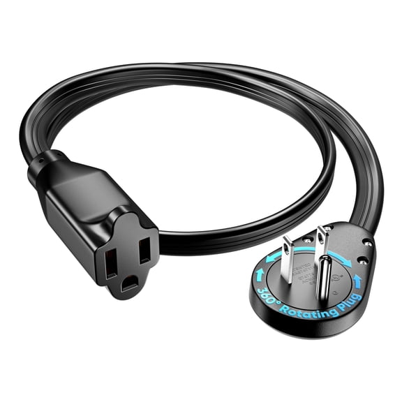 Maximm 14AWG 360° Rotating Flat Plug Extension Cord, Heavy Duty 3-Prong Grounded Low Profile Power Strip, Slim Flat Ribbon Wire for Behind Furniture, Bed & Sofa, UL Certified, 1ft, Black