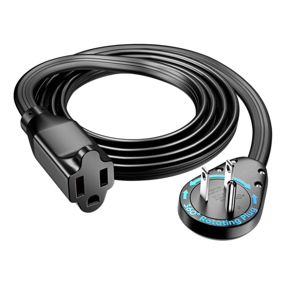 Maximm 14AWG 360° Rotating Flat Plug Extension Cord, Heavy Duty 3-Prong Grounded Low Profile Power Strip, Slim Flat Ribbon Wire for Behind Furniture, Bed & Sofa, UL Listed, 6ft, Black