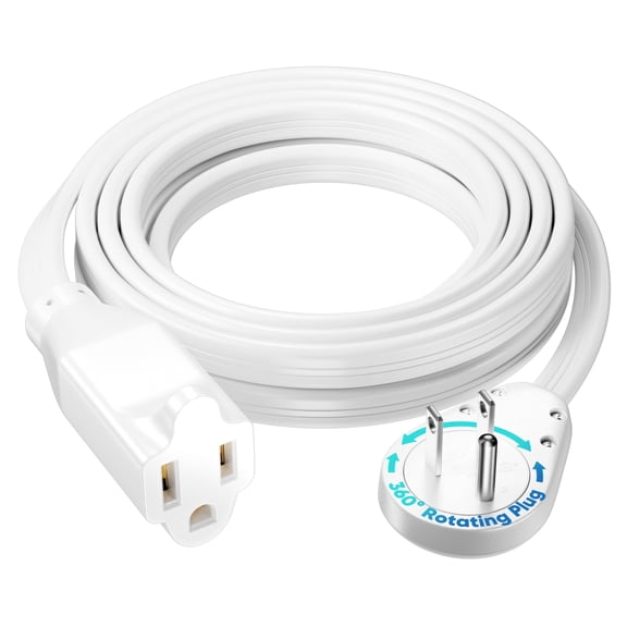 Maximm 14AWG 360° Rotating Flat Plug Extension Cord, Heavy Duty 3-Prong Grounded Low Profile Power Strip, Slim Flat Ribbon Wire for Behind Furniture, Bed & Sofa, UL Certified, 10ft, White