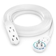 Maximm 15 Ft Flat Extension Cord with 360 Rotating Plug, 3-Outlet, 13A, UL Certified, White