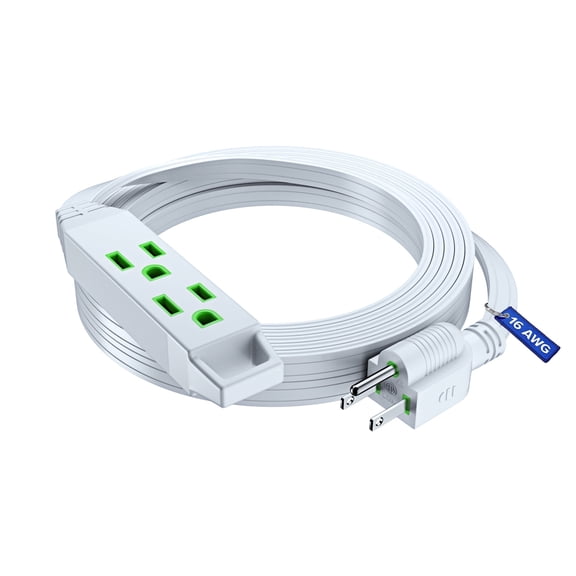 Maximm 15ft Extension Cord, 16 Gauge, Space-Saving Flat Wire Design, 125V, 13A, 1625W, Grounded 3-Prong, ETL Listed, White
