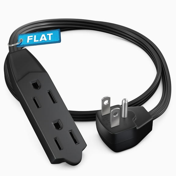 Maximm 1ft Flat Plug Extension Cord UL Certified 16 Gauge, 125V, 13 Amps, 1625 Watts Grounded 3-Prong Cord - Black