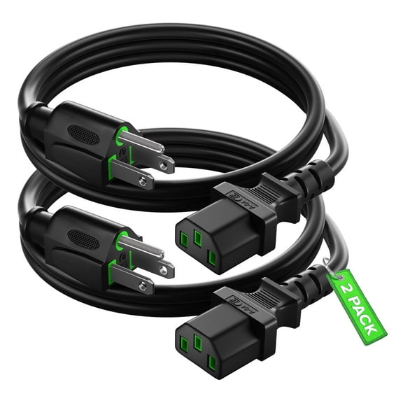 Maximm 2 Feet 2 Pack Universal Computer Monitor Power Cord, C13 Power Cable for Monitor, PC, Desktop, Printer, Scanner, 16 AWG NEMA 5-15P to IEC13 - UL Certified