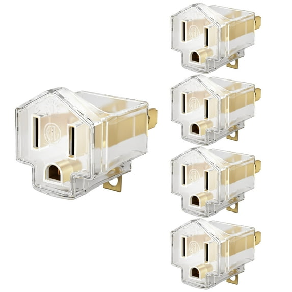 Maximm 2 Prong to 3 Prong Adapter, Ground Lifter Plug and Outlet Converter Turns Any 2 Prong Outlet Into a 3 Prong Outlet, 5 Pack, Clear, UL and ETL Listed