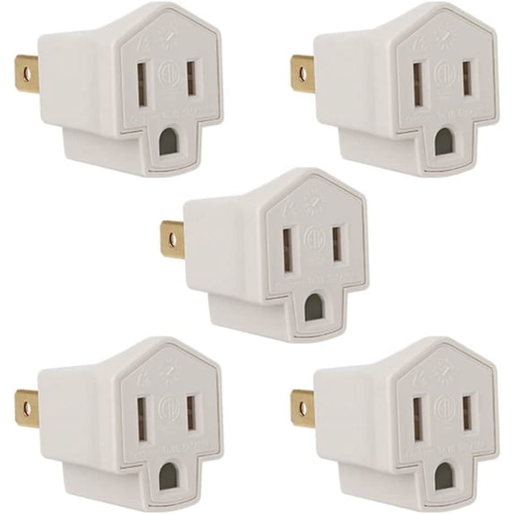 Maximm 2 Prong to 3 Prong Adapter, Ground Lifter Plug and Outlet Converter Turns Any 2 Prong Outlet Into a 3 Prong Outlet, 5 Pack, White, UL and ETL Listed
