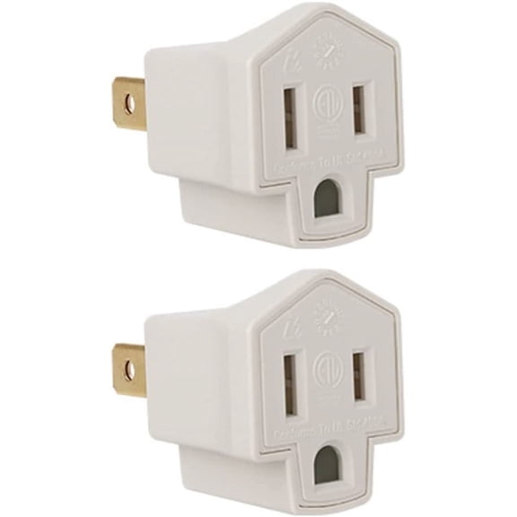 Maximm 2 Prong to 3 Prong Adapter, 2 Pack Turn Any 2 Prong Outlet into A 3 Prong Outlet with Outlet Adapter Converter, White, ETL Listed