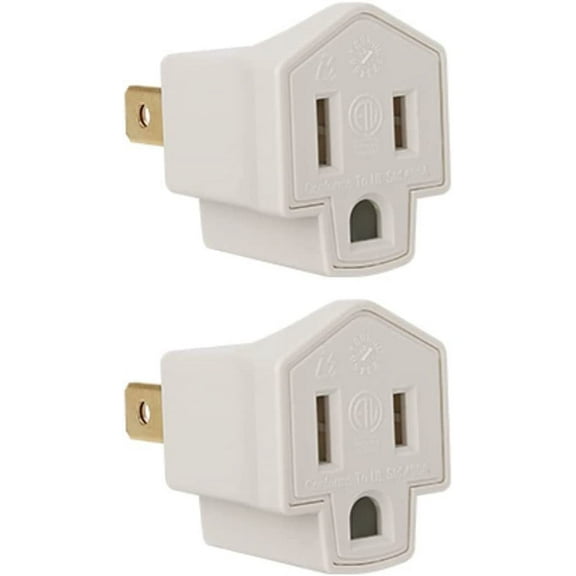 Maximm 2 Prong to 3 Prong Adapter, 2 Pack Turn Any 2 Prong Outlet into A 3 Prong Outlet with Outlet Adapter Converter, White, ETL Listed