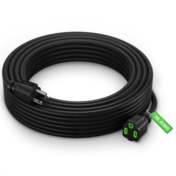 Maximm 20 ft Safety Extension Cord - Black, 16 Gauge, Heavy Duty Extension Cord