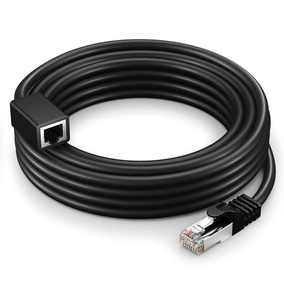 Maximm 20ft Shielded Cat6 RJ45 Male to Female Ethernet Extension Cable, High-Speed Network Patch Cord for Gaming, Black