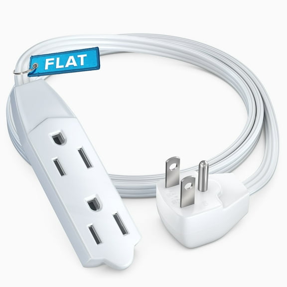 Maximm 2ft Flat Plug Extension Cord UL Certified 16 Gauge, 125V, 13 Amps, 1625 Watts Grounded 3-Prong Cord - White