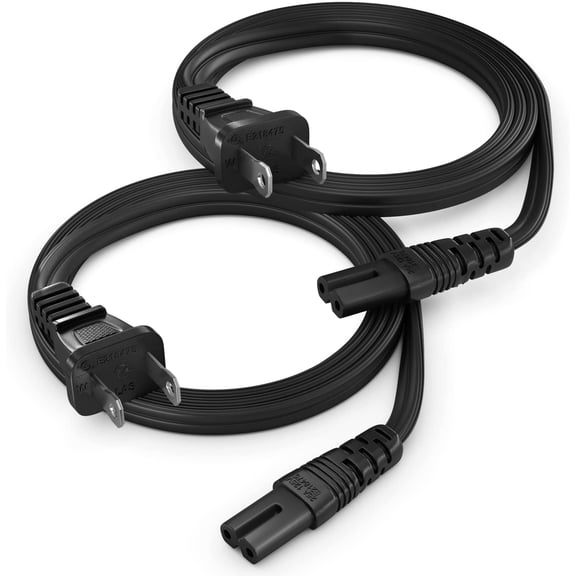 Maximm 3 ft Black 18 AWG Slot Power Cord, NEMA 1-15P to IEC C7, 2-Pack