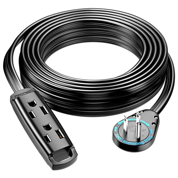 Maximm 20ft 3-Outlet Extension Cord, 360 Rotating Flat Plug Power Strip, 14AWG Heavy Duty Flat Wire, UL Certified