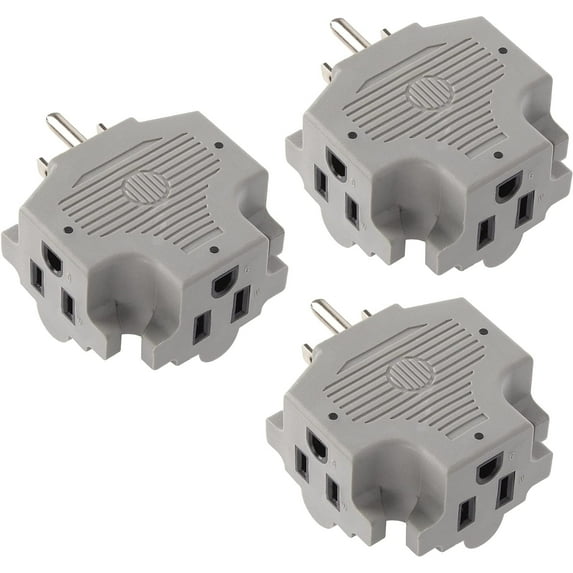 Maximm 3-Outlet Adapter Plug, Splitter Plug Outlet Expands Single Outlet Into 3 Outlets, Portable Wall Outlet Adapter Perfect for Travel and Cruise Ship Essentials, 3-Prong, UL Listed, Grey