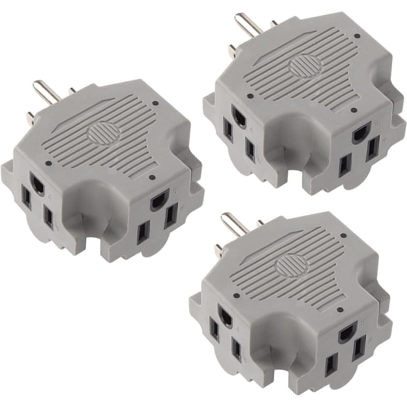 Maximm 3-Outlet Adapter Plug, Splitter Plug Outlet Expands Single Outlet Into 3 Outlets, Portable Wall Outlet Adapter Perfect for Travel and Cruise Ship Essentials, 3-Prong, UL Listed, Grey