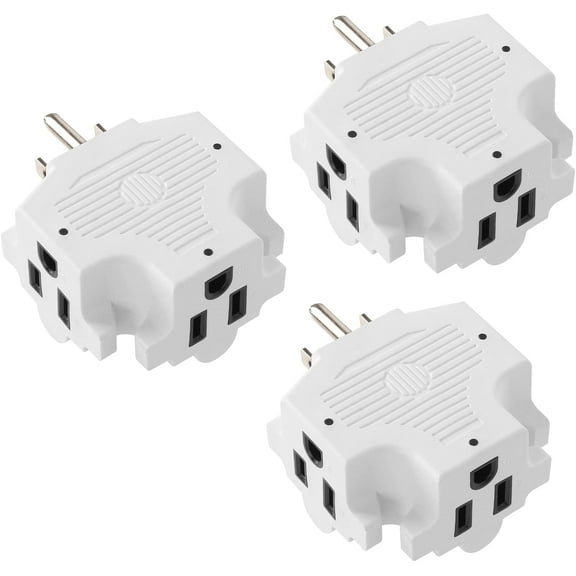 Maximm 3-Outlet Adapter Plug, Splitter Plug Outlet Expands Single Outlet Into 3 Outlets, Portable Wall Outlet Adapter Perfect for Travel and Cruise Ship Essentials, 3-Prong, UL Listed, White