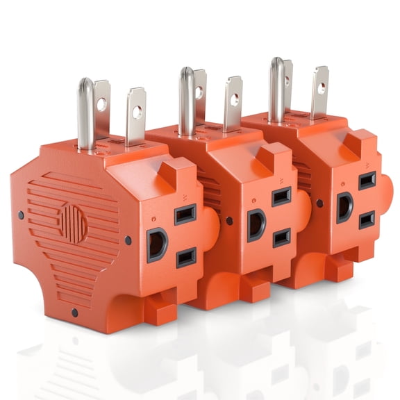 Maximm 3-Outlet Adapter Plug, 3-Prong Grounded Wall Splitter for Home Office, Orange (3-Pack)
