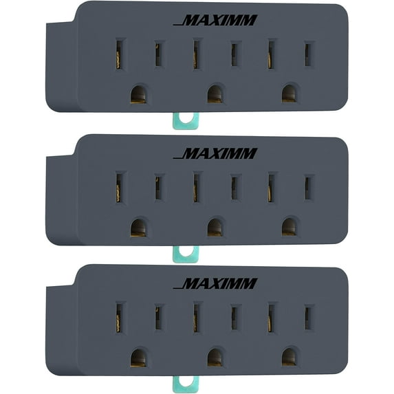 Maximm (3-Pack) 3 Outlet Grounding Adapter with Grounding Plug Grey, Turn 2-Prong Outlet to 3-Wire Grounding Outlets, ETL Listed