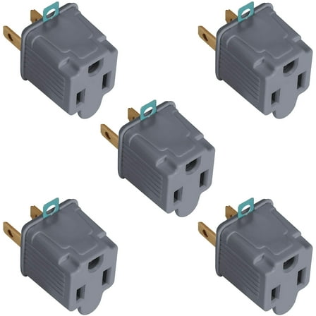 Maximm 3 Prong Plug Adapter to 2 Prong Power Plug, Grounding Adapter 3 Pin to 2 Pin Outlet Converter - 5 Pack (Gray)