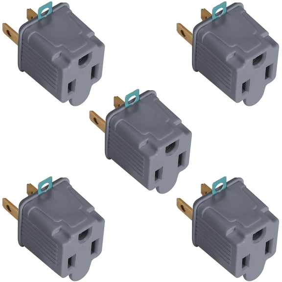 Maximm 3 Prong Plug Adapter to 2 Prong Power Plug, Grounding Adapter 3 Pin to 2 Pin Outlet Converter - 5 Pack (Gray)