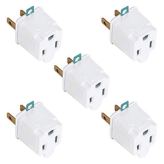 Maximm 3 Prong Plug Adapter to 2 Prong Power Plug, Grounding Adapter 3 Pin to 2 Pin Outlet Converter - 5 Pack (White)