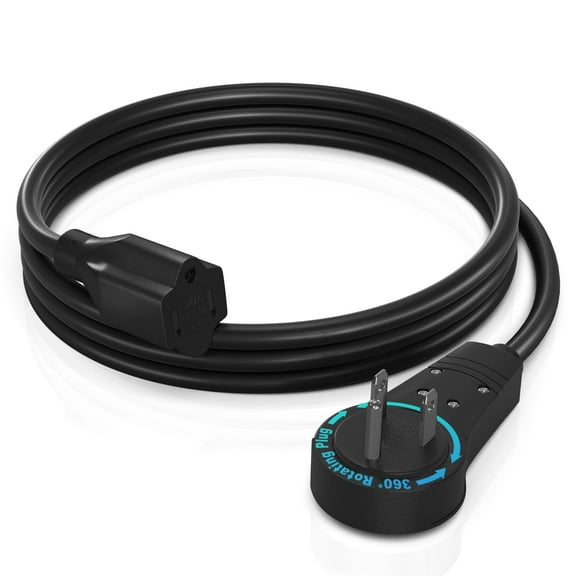 Maximm 3 ft. 16/3 Extension Cord 360 Rotating Plug 1-Outlet 13A, 1625 Watts, UL Certified, Black