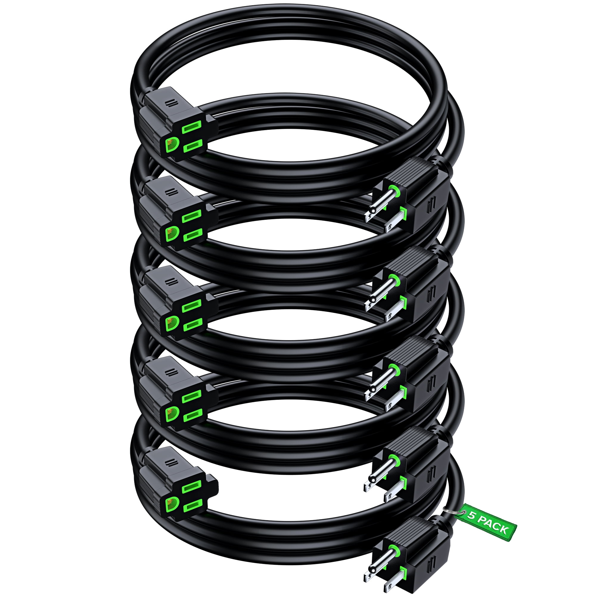 Maximm 3 ft Safety Extension Cord - Black, 16 Gauge, Heavy Duty Extension Cord (5 Pack)