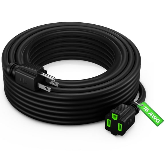 Maximm 30 ft Safety Extension Cord - Black, 16 Gauge, Heavy Duty Extension Cord