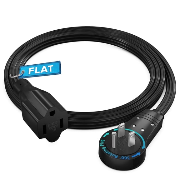 Maximm 360 Rotating Flat Plug Extension - 3ft Space-Saving Low Profile Under Carpet Cord (Black)