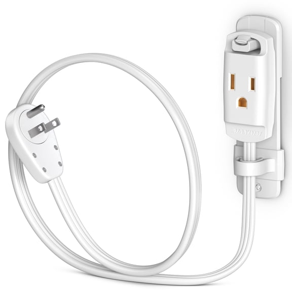 Maximm 360° Rotating Flat Plug Extension Cord, 14AWG Heavy Duty Grounded Power Strip with Hanging Loop & Wall Mount, Low Profile, 1ft, White