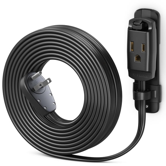 Maximm 360 Rotating Flat Plug Extension Cord, 14AWG Heavy Duty Grounded Power Strip with Hanging Loop & Wall Mount, Low Profile, 15ft, Black