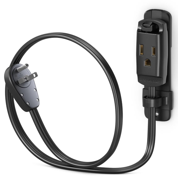 Maximm 360 Rotating Flat Plug Extension Cord, 14AWG Heavy Duty Grounded Power Strip with Hanging Loop & Wall Mount, Low Profile, 1ft, Black