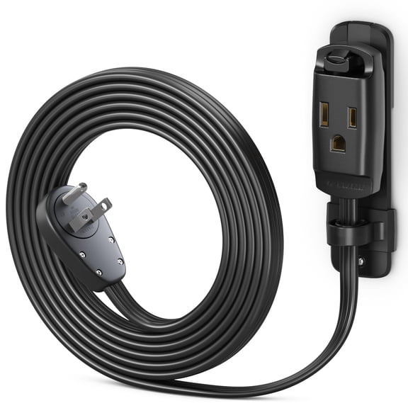 Maximm 360 Rotating Flat Plug Extension Cord, 14AWG Heavy Duty Grounded Power Strip with Hanging Loop & Wall Mount, Low Profile, 6ft, Black