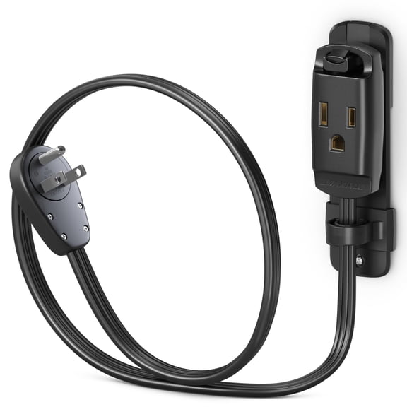 1 Ft Black 360° Rotating Flat Plug Heavy Duty 14 Gauge Air Conditioner Extension Cord, Slim Low Profile Design with Wall Mount & Hanging Loop for Window & Portable AC Units and Appliances