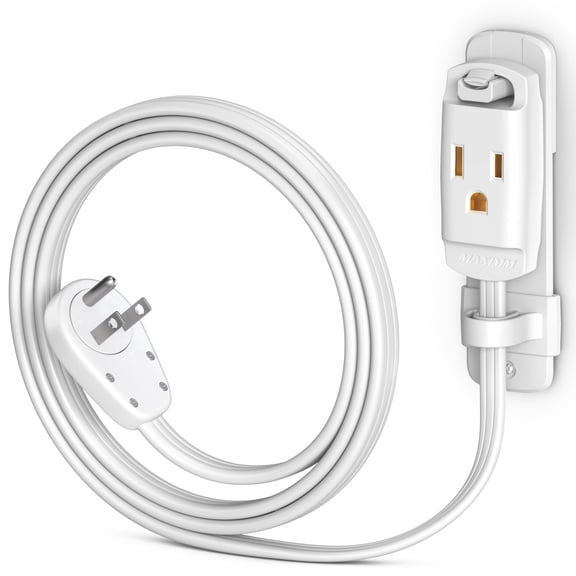 Maximm 360 Rotating Flat Plug Extension Cord, 14AWG Heavy Duty Grounded Power Strip with Hanging Loop & Wall Mount, Low Profile, 3ft, White