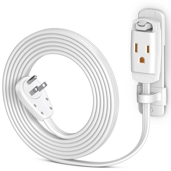 Maximm 360° Rotating Flat Plug Extension Cord, 14AWG Heavy Duty Grounded Power Strip with Hanging Loop & Wall Mount, Low Profile, 6ft, White