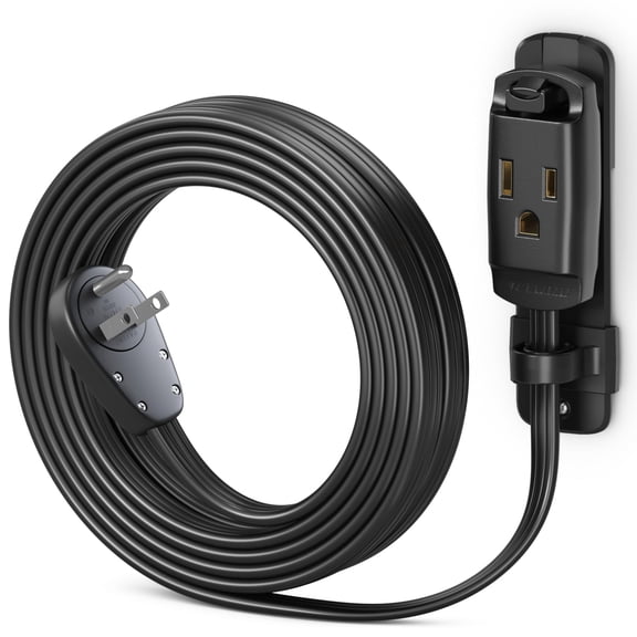 Maximm 360 Rotating Flat Plug Extension Cord, 14AWG Heavy Duty Grounded Power Strip with Hanging Loop & Wall Mount, Low Profile, 10ft, Black