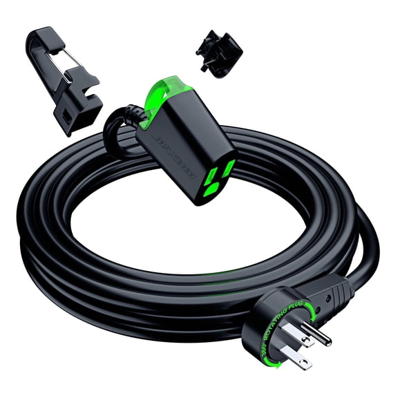 Maximm 360° Rotating Flat Plug Extension Cord 15 ft, Black with LED Indicator and Removable Hook, 16 Gauge, UL Certified