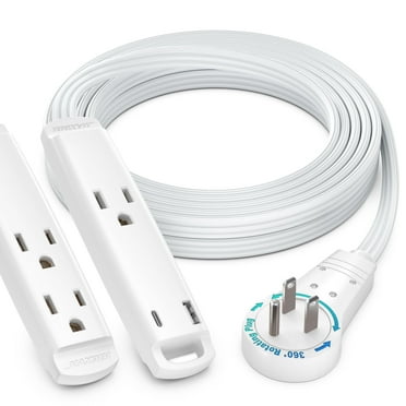 Maximm 360° Rotating Flat Plug Extension Cord 3-Outlet with USB-C and USB-A Ports 10FT, 3-Prong Flat Wire 16AWG, UL Certified (White)