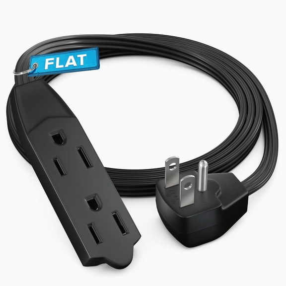 Maximm 3ft Flat Plug Extension Cord UL Certified 16 Gauge, 125V, 13 Amps, 1625 Watts Grounded 3-Prong Cord - Black