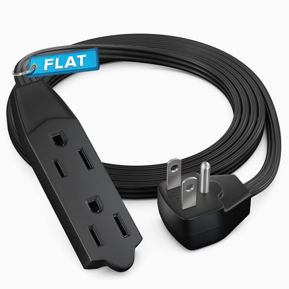 Maximm 4ft Flat Plug Extension Cord UL Certified 16 Gauge, 125V, 13 Amps, 1625 Watts Grounded 3-Prong Cord - Black