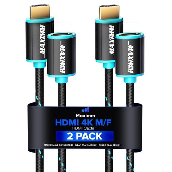 Maximm 15ft 4K HDMI 2.0 Extender Cable, Male to Female Cord (2-Pack)