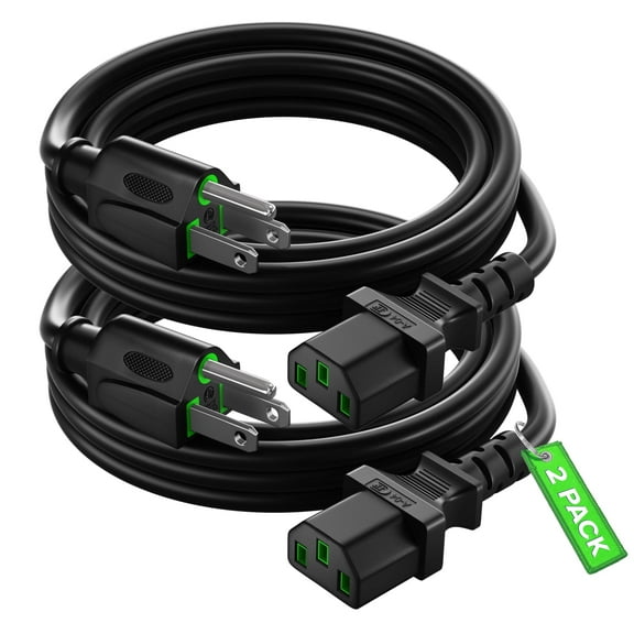 Maximm 6 Feet 2 Pack Universal Computer Monitor Power Cord, C13 Power Cable for Monitor, PC, Desktop, Printer, Scanner, 16 AWG NEMA 5-15P to IEC13 - UL Certified